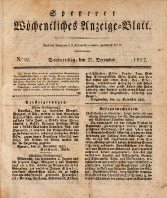 Speyerer wöchentliches Anzeige-Blatt Donnerstag 27. Dezember 1827