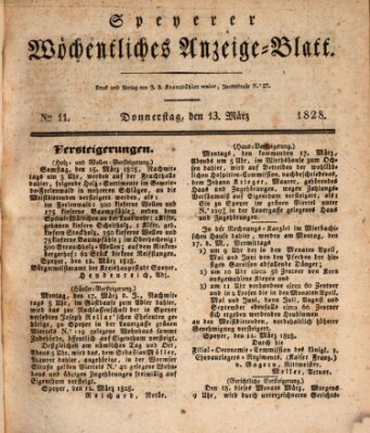 Speyerer wöchentliches Anzeige-Blatt Donnerstag 13. März 1828