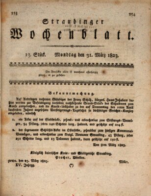 Straubinger Wochenblatt Montag 31. März 1823