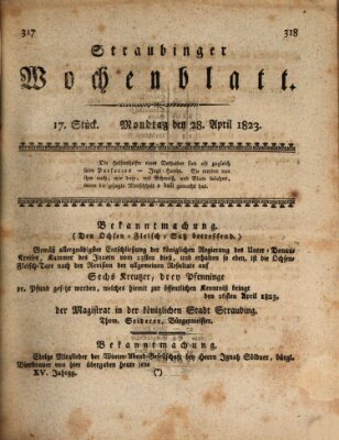 Straubinger Wochenblatt Montag 28. April 1823