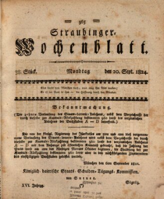Straubinger Wochenblatt Montag 20. September 1824