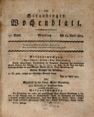 Straubinger Wochenblatt Montag 25. April 1825