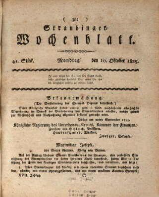 Straubinger Wochenblatt Montag 10. Oktober 1825