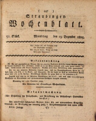 Straubinger Wochenblatt Montag 19. Dezember 1825