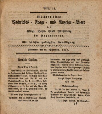 Wöchentliches Nachrichts-, Frage- und Anzeige-Blatt der Königlich Bayerischen Stadt Weissenburg in Mittelfranken
