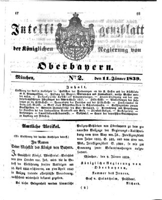 Intelligenzblatt der Königlich Bayerischen Regierung von Oberbayern (Münchner Intelligenzblatt) Freitag 11. Januar 1839
