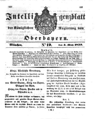 Intelligenzblatt der Königlich Bayerischen Regierung von Oberbayern (Münchner Intelligenzblatt) Freitag 3. Mai 1839