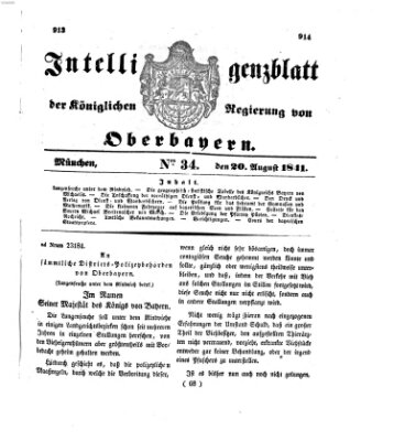 Intelligenzblatt der Königlichen Regierung von Oberbayern (Münchner Intelligenzblatt) Freitag 20. August 1841