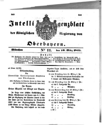 Intelligenzblatt der Königlichen Regierung von Oberbayern (Münchner Intelligenzblatt) Montag 10. März 1845