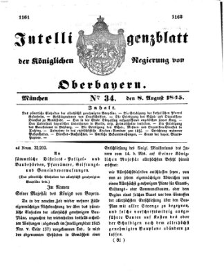 Intelligenzblatt der Königlichen Regierung von Oberbayern (Münchner Intelligenzblatt) Freitag 8. August 1845