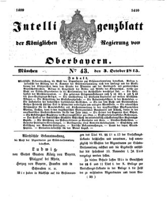 Intelligenzblatt der Königlichen Regierung von Oberbayern (Münchner Intelligenzblatt) Freitag 3. Oktober 1845