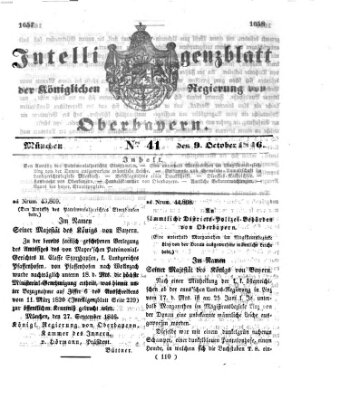 Intelligenzblatt der Königlichen Regierung von Oberbayern (Münchner Intelligenzblatt) Freitag 9. Oktober 1846