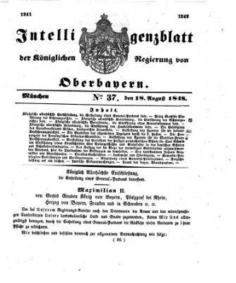 Intelligenzblatt der Königlichen Regierung von Oberbayern (Münchner Intelligenzblatt) Freitag 18. August 1848
