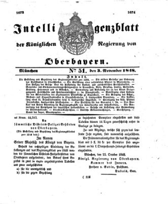 Intelligenzblatt der Königlichen Regierung von Oberbayern (Münchner Intelligenzblatt) Freitag 3. November 1848