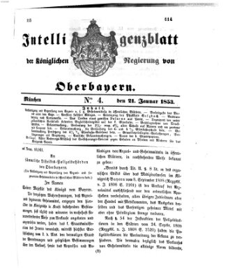 Intelligenzblatt der Königlichen Regierung von Oberbayern (Münchner Intelligenzblatt) Freitag 21. Januar 1853