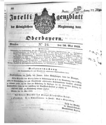 Intelligenzblatt der Königlichen Regierung von Oberbayern (Münchner Intelligenzblatt) Freitag 20. Mai 1853