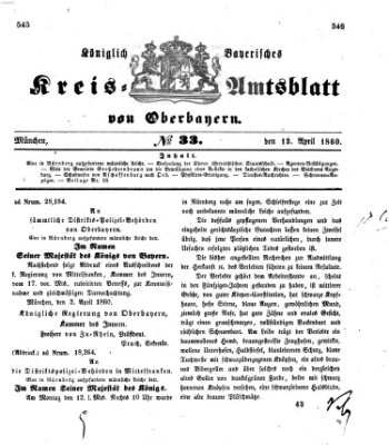 Königlich-bayerisches Kreis-Amtsblatt von Oberbayern (Münchner Intelligenzblatt) Freitag 13. April 1860