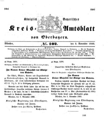 Königlich-bayerisches Kreis-Amtsblatt von Oberbayern (Münchner Intelligenzblatt) Freitag 9. November 1860