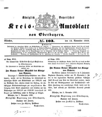 Königlich-bayerisches Kreis-Amtsblatt von Oberbayern (Münchner Intelligenzblatt) Dienstag 13. November 1860