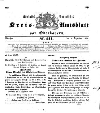 Königlich-bayerisches Kreis-Amtsblatt von Oberbayern (Münchner Intelligenzblatt) Freitag 7. Dezember 1860