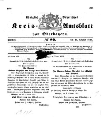 Königlich-bayerisches Kreis-Amtsblatt von Oberbayern (Münchner Intelligenzblatt) Dienstag 15. Oktober 1861