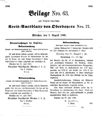 Königlich-bayerisches Kreis-Amtsblatt von Oberbayern (Münchner Intelligenzblatt) Freitag 7. August 1868