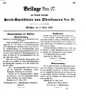 Königlich-bayerisches Kreis-Amtsblatt von Oberbayern (Münchner Intelligenzblatt) Freitag 2. April 1869