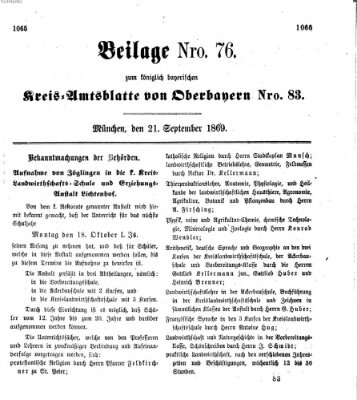 Königlich-bayerisches Kreis-Amtsblatt von Oberbayern (Münchner Intelligenzblatt) Dienstag 21. September 1869