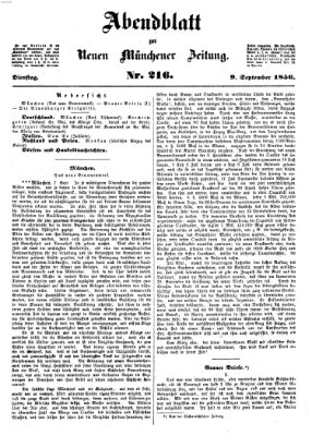 Neue Münchener Zeitung (Süddeutsche Presse) Dienstag 9. September 1856