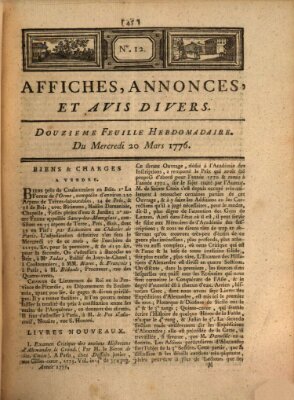 Affiches, annonces, et avis divers Mittwoch 20. März 1776