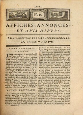 Affiches, annonces, et avis divers Mittwoch 7. August 1776