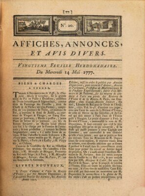 Affiches, annonces, et avis divers Mittwoch 14. Mai 1777