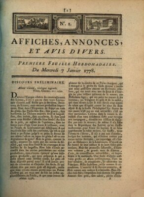 Affiches, annonces, et avis divers Mittwoch 7. Januar 1778