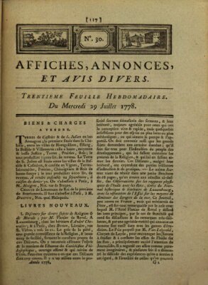 Affiches, annonces, et avis divers Mittwoch 29. Juli 1778