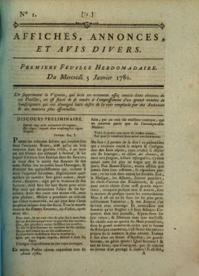 Affiches, annonces, et avis divers Mittwoch 5. Januar 1780