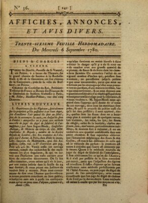 Affiches, annonces, et avis divers Mittwoch 6. September 1780