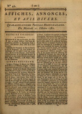 Affiches, annonces, et avis divers Mittwoch 11. Oktober 1780