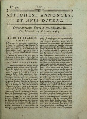 Affiches, annonces, et avis divers Mittwoch 10. Dezember 1783