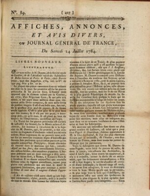Affiches, annonces et avis divers ou Journal général de France (Affiches, annonces, et avis divers) Samstag 24. Juli 1784