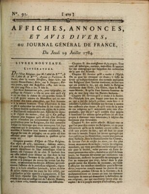 Affiches, annonces et avis divers ou Journal général de France (Affiches, annonces, et avis divers) Donnerstag 29. Juli 1784
