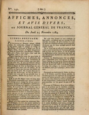 Affiches, annonces et avis divers ou Journal général de France (Affiches, annonces, et avis divers) Donnerstag 25. November 1784