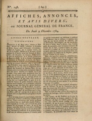Affiches, annonces et avis divers ou Journal général de France (Affiches, annonces, et avis divers) Donnerstag 9. Dezember 1784