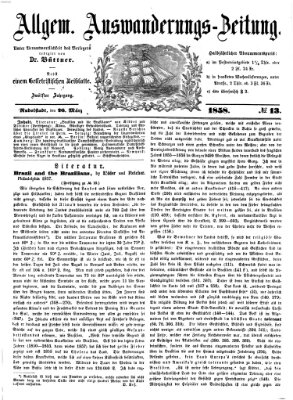 Allgemeine Auswanderungs-Zeitung Freitag 26. März 1858