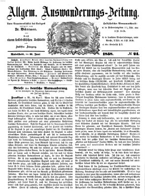 Allgemeine Auswanderungs-Zeitung Freitag 11. Juni 1858