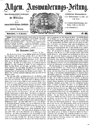 Allgemeine Auswanderungs-Zeitung Freitag 8. Oktober 1858
