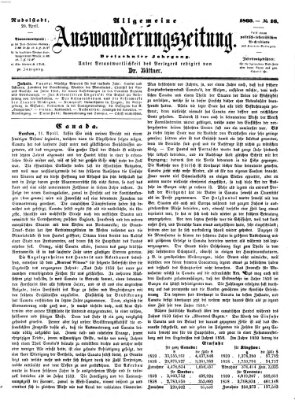 Allgemeine Auswanderungs-Zeitung Freitag 20. April 1860