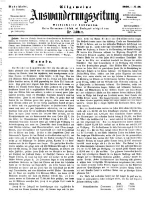 Allgemeine Auswanderungs-Zeitung Freitag 30. November 1860