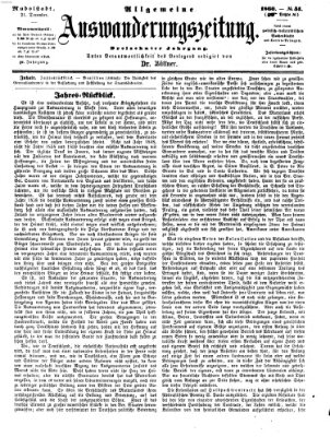 Allgemeine Auswanderungs-Zeitung Freitag 21. Dezember 1860