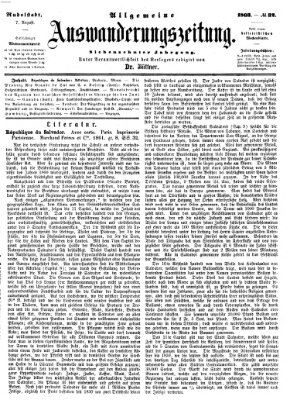 Allgemeine Auswanderungs-Zeitung Freitag 7. August 1863