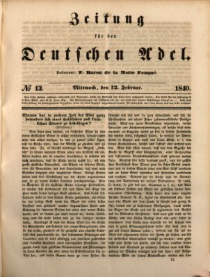 Zeitung für den deutschen Adel Mittwoch 12. Februar 1840